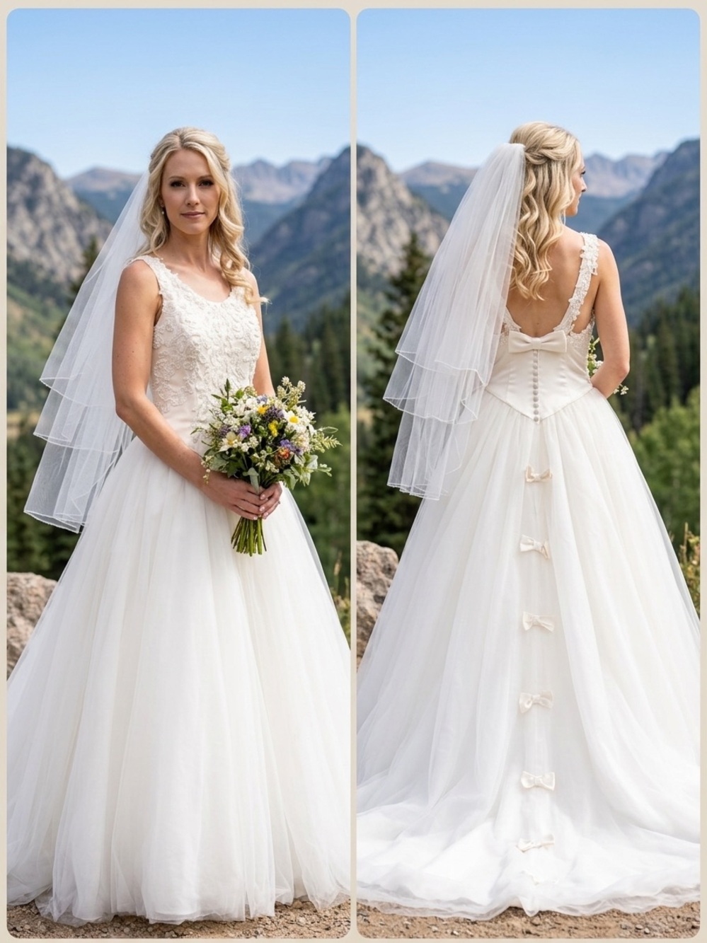 Stunning & Elegant Lace A-Line Wedding Dress with Bow Back train
